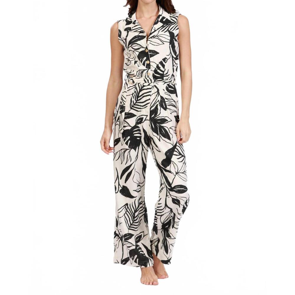 NEW SALTY WEEKEND palm collared jumpsuit in riviera